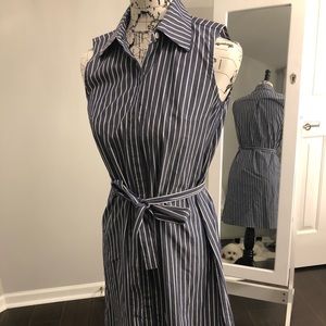 Sleeveless striped shirtdress with waist tie. NWOT